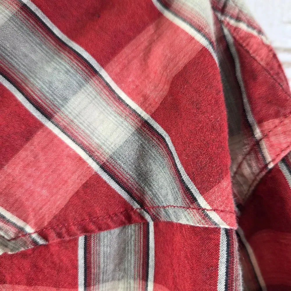 Lucky Brand Red Plaid western pearl snap cowboy long‎ sleeve button up